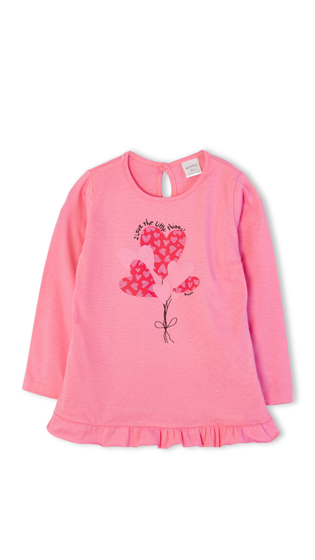 Remera de Beba Manga Larga con Volado y Estampa "Corazones"