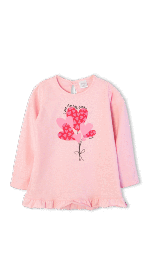 Remera de Beba Manga Larga con Volado y Estampa "Corazones"