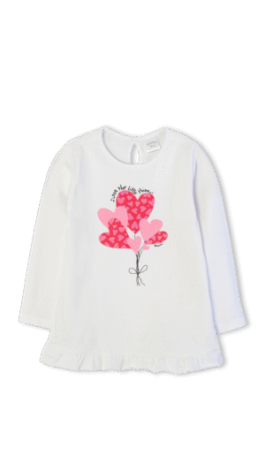 Remera de Beba Manga Larga con Volado y Estampa "Corazones"