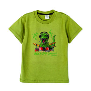 Remera de bebe con estampa dino baterista
